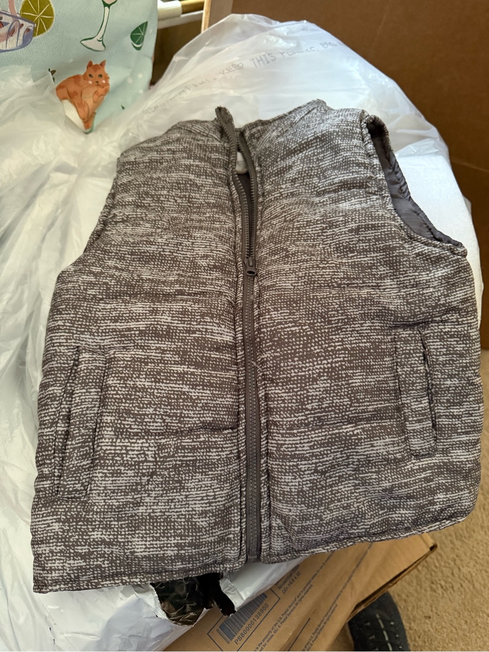 Tahari Men's Quilted Zip-Up Vest in Heather Gray and Brown